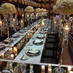 4-Arm Crystal Chandelier Candelabra Silver Metal - Sophisticated Taper Candlestick Holder Table Centerpiece 35"