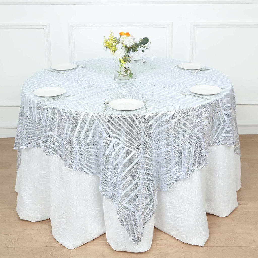 Sequin 72" Table Overlay Square Tablecloth Silver - Diamond Glitz Table Cover