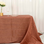 Taffeta 90"x132" Rectangle Tablecloth Terracotta (Rust) - Seamless Accordion Crinkle Table Cover