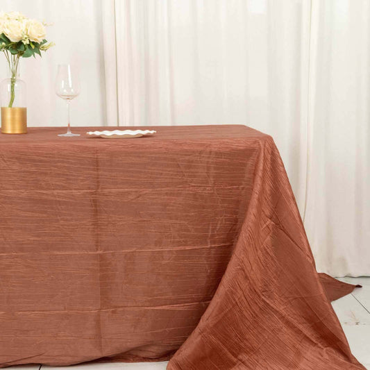 Taffeta 90"x132" Rectangle Tablecloth Terracotta (Rust) - Seamless Accordion Crinkle Table Cover