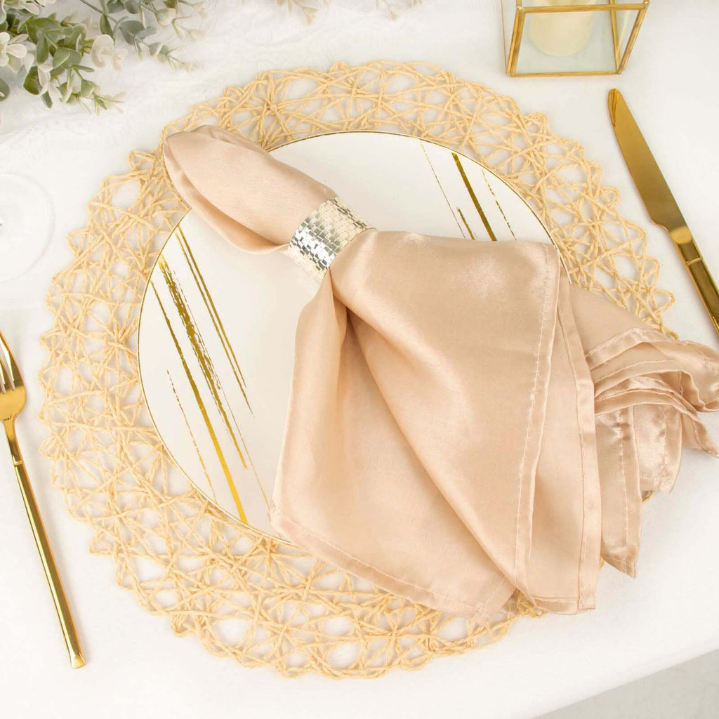 6-Pack Table Placemats Woven Fiber Design Beige Round - Disposable Mats for Dining and Events 15"