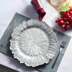 6-Pack Acrylic Plastic Round Charger Plates 13" in Silver with Reef Design, Dinner Charger Tableware