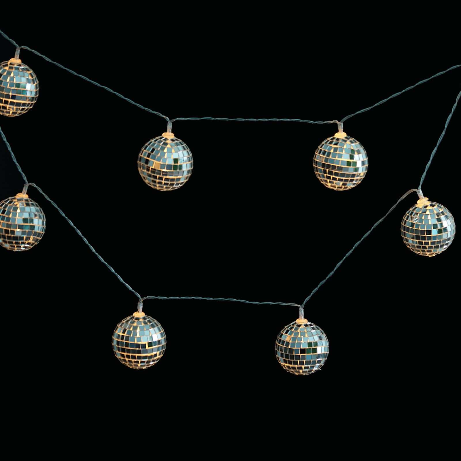 10 LED String Light Garland Silver Disco Mirror Ball Warm White - Battery Operated Event DÃ©cor 6ft