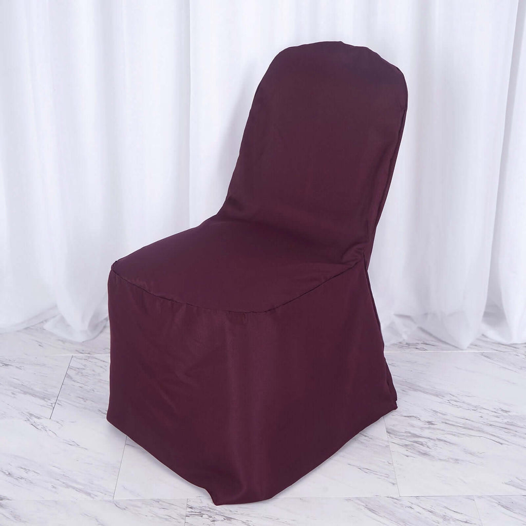 Polyester Slip On Banquet Chair Covers Burgundy - Stain-Resistant Reusable Durable Fabric
