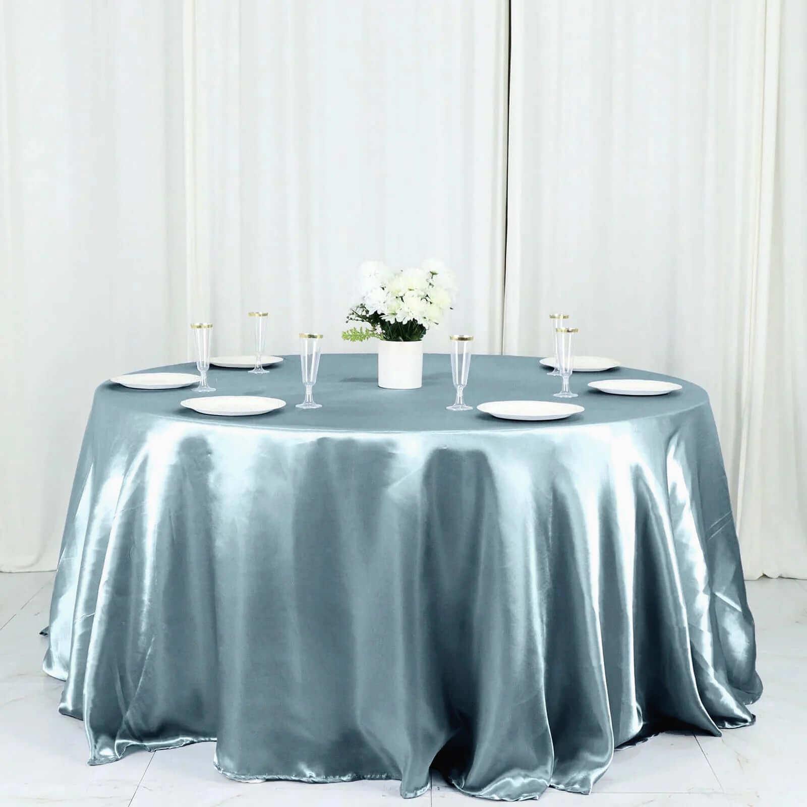 Satin 132" Round Tablecloth Dusty Blue - Stylish Seamless Table Cover