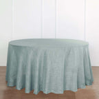 Faux Linen 120" Round Tablecloth Dusty Blue - Slubby Texture Wrinkle-Resistant Seamless Table Cover
