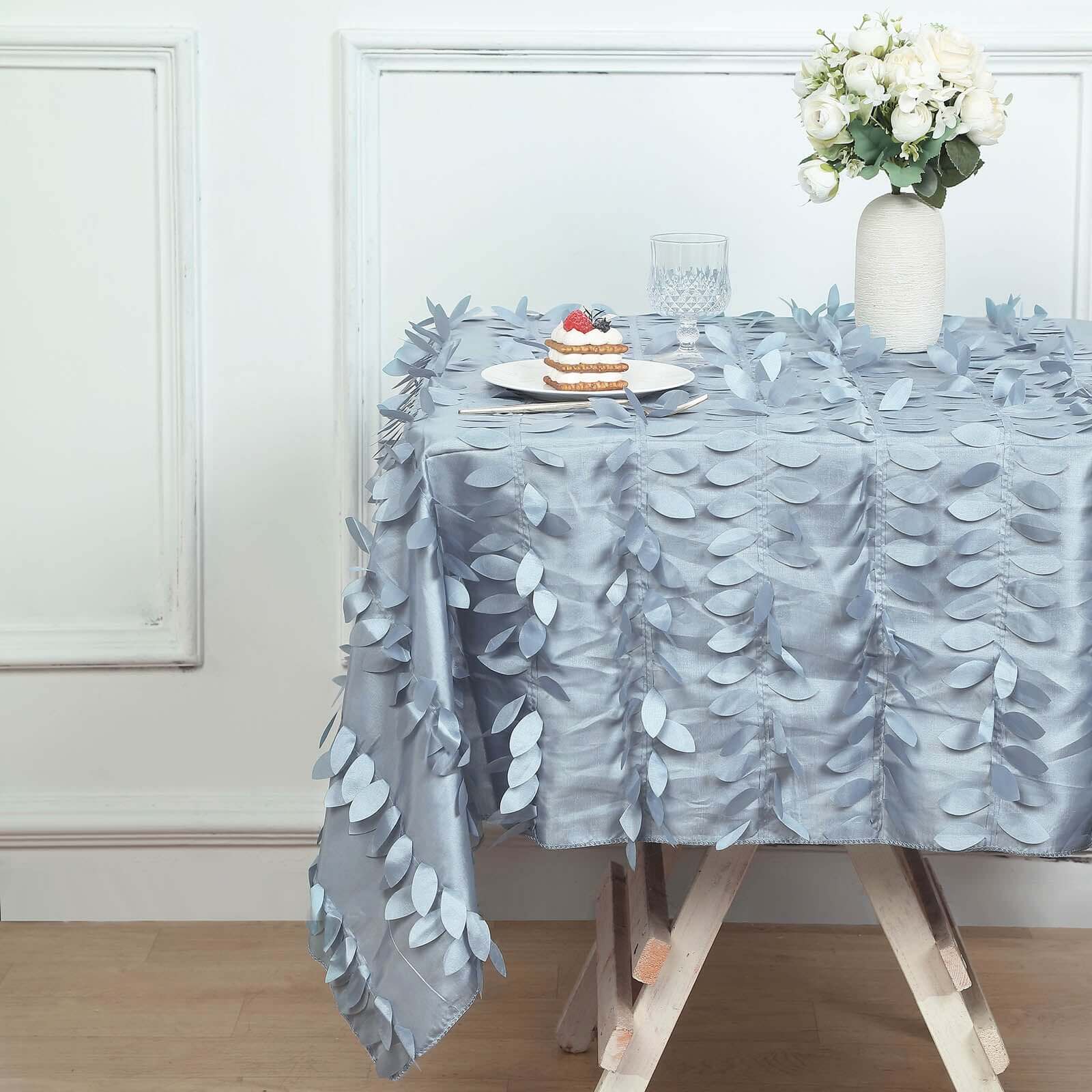 Taffeta 54"x54" Square Tablecloth Dusty Blue 3D Leaf Petal Table Cover