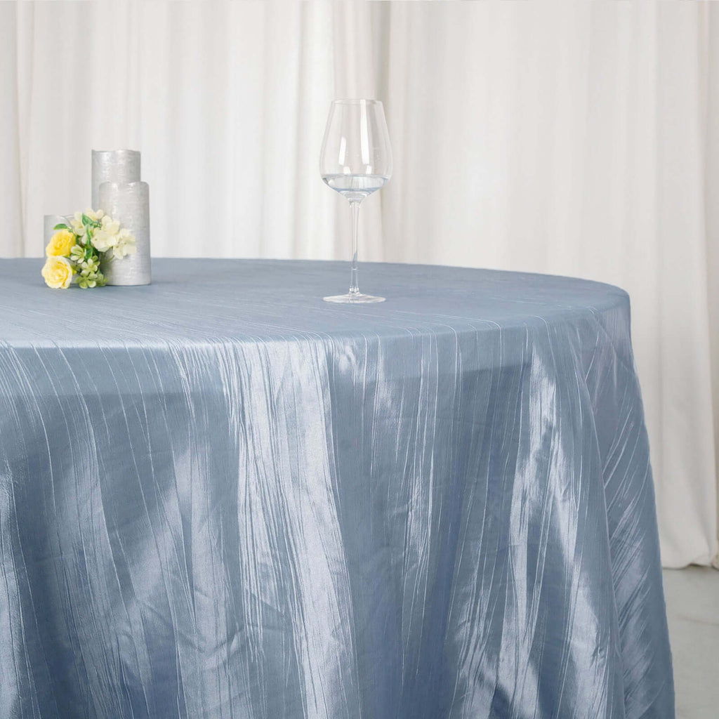 Taffeta 120" Round Tablecloth Dusty Blue - Seamless Accordion Crinkle Table Cover