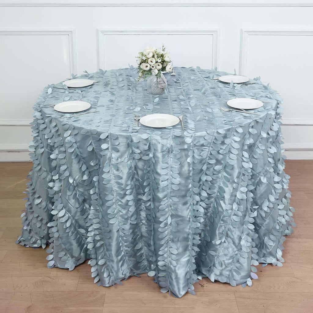 Taffeta 120" Round Tablecloth Dusty Blue | 3D Leaf Petal Design Seamless Table Cover