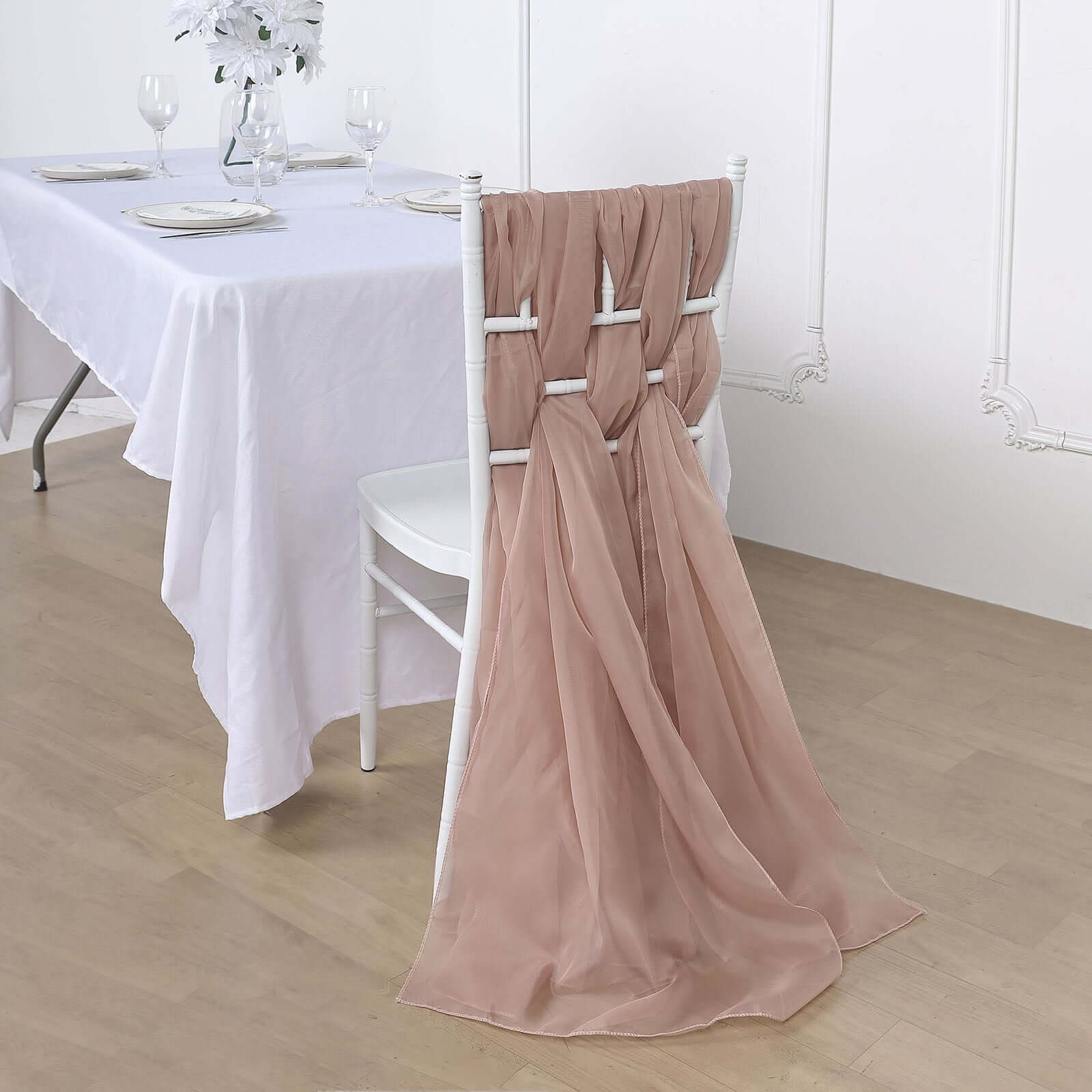 5 Pack Chiffon Chair Sashes Dusty Rose - Soft & Lightweight Designer Chair Bows 22"x78"