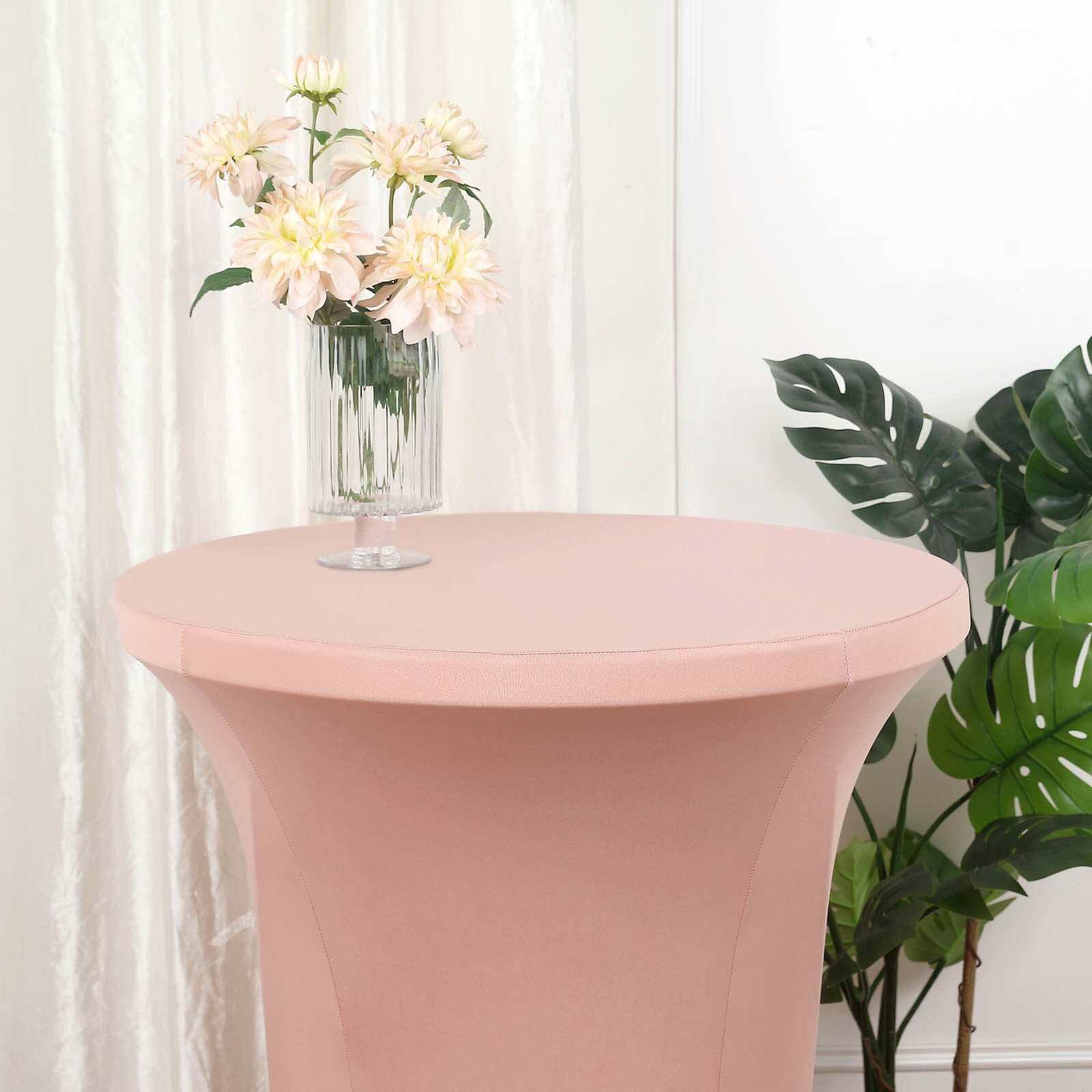 Spandex 30" Round Cocktail Table Cover Dusty Rose - Easy to Maintain Stretch Fitted Highboy Tablecloth