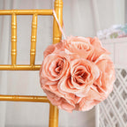 2 Pack 7" Dusty Rose Artificial Silk Rose Kissing Ball, Flower Ball