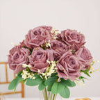 2 Bushes 18" Real Touch Dusty Rose Artificial Rose Flower Bouquet, Silk Long Stem Flower Arrangements