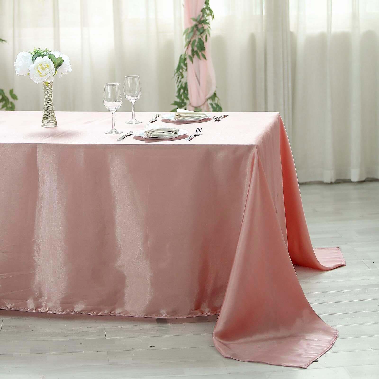 Satin Rectangular 90"x156" Tablecloth Dusty Rose - Seamless Table Cover