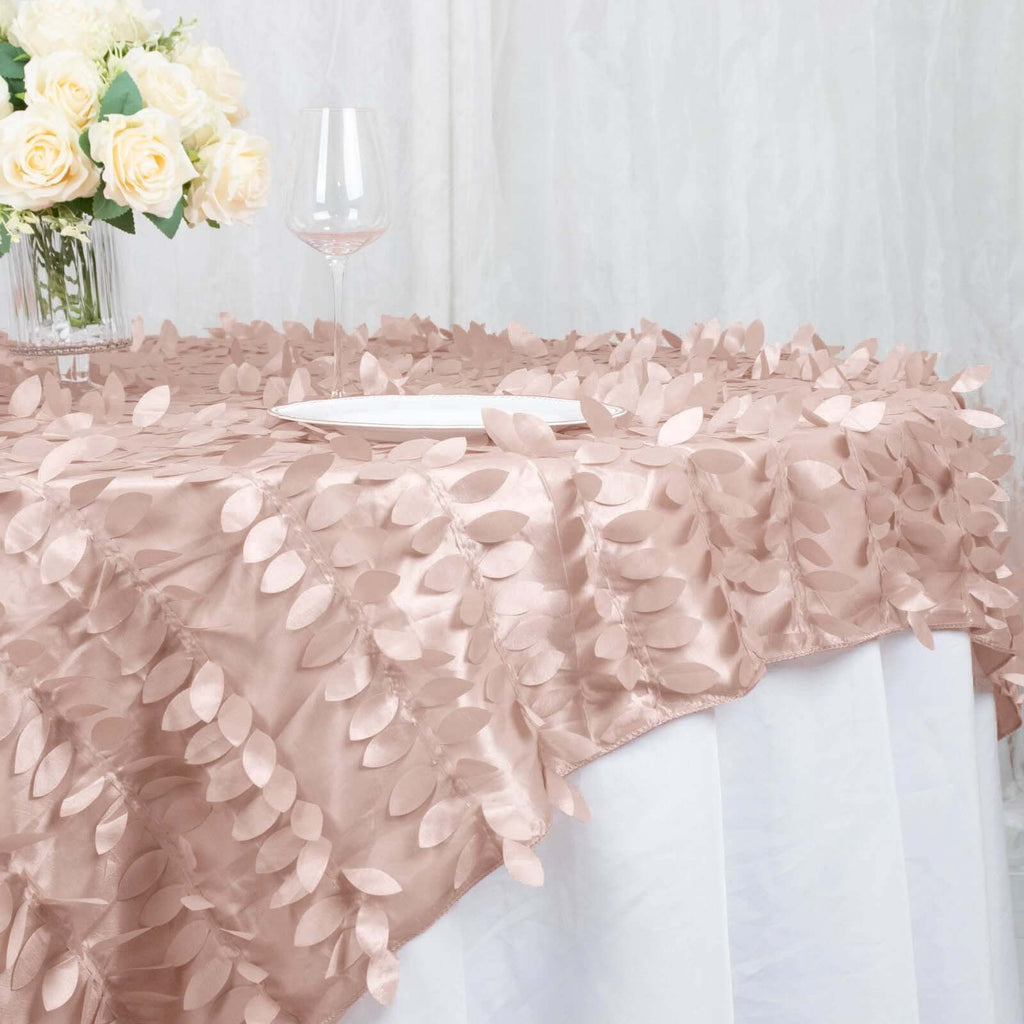 Taffeta 72"x72" Table Overlay Square Tablecloth Dusty Rose - 3D Leaf Petal Table Cover