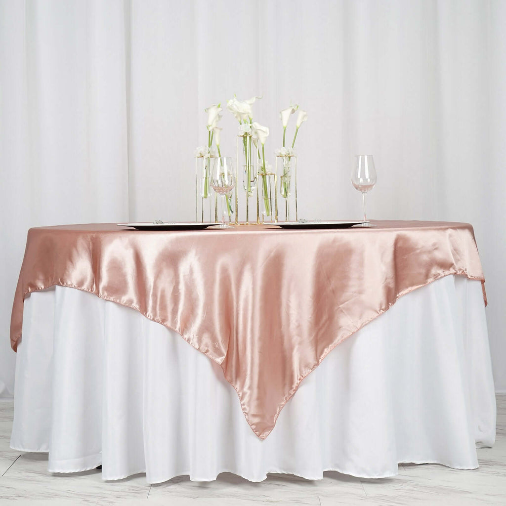 Satin 72"x72" Table Overlay Square Tablecloth Dusty Rose - Smooth Finish Table Cover