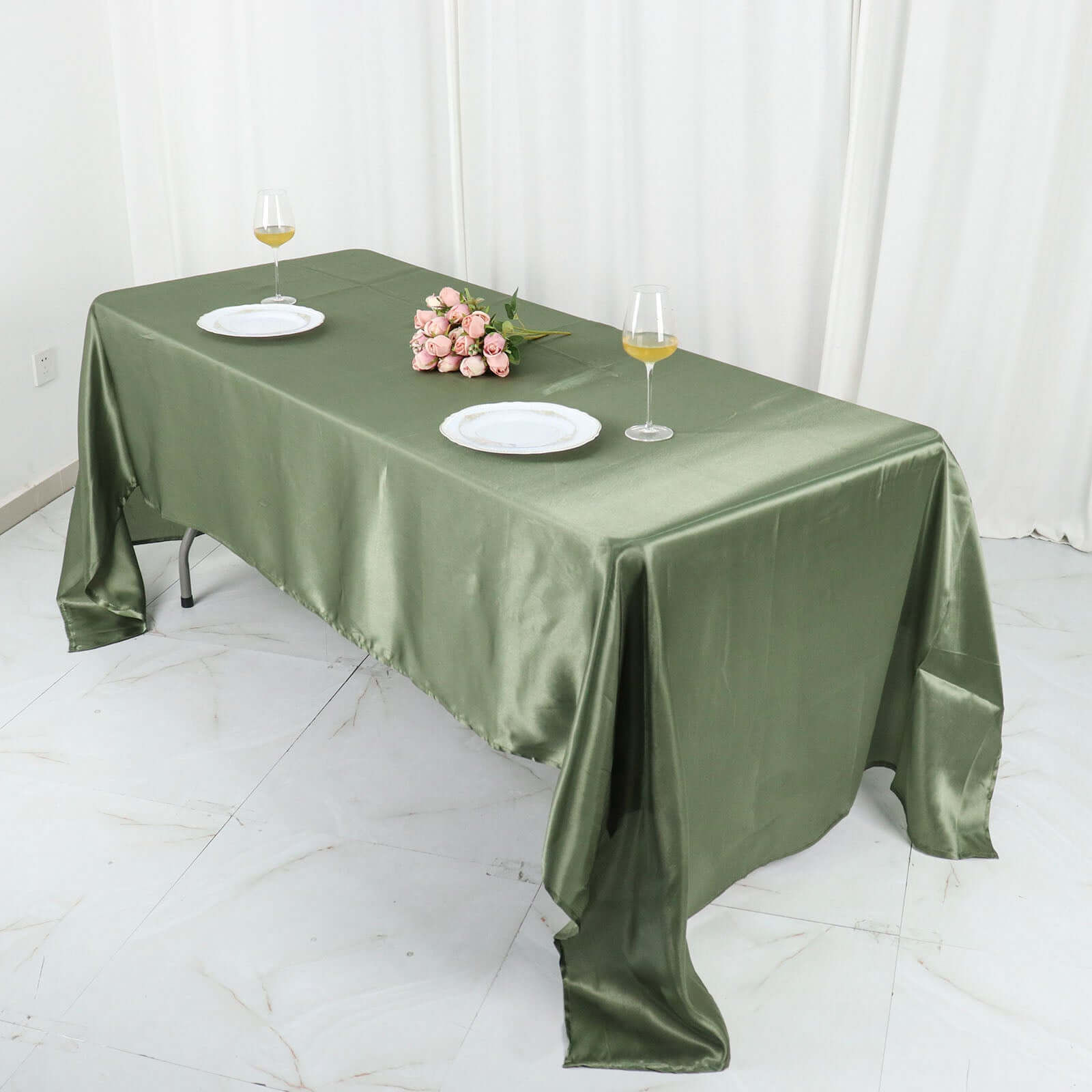Satin Rectangular 60"x126" Tablecloth Dusty Sage Green - Smooth and Lustrous Table Cover