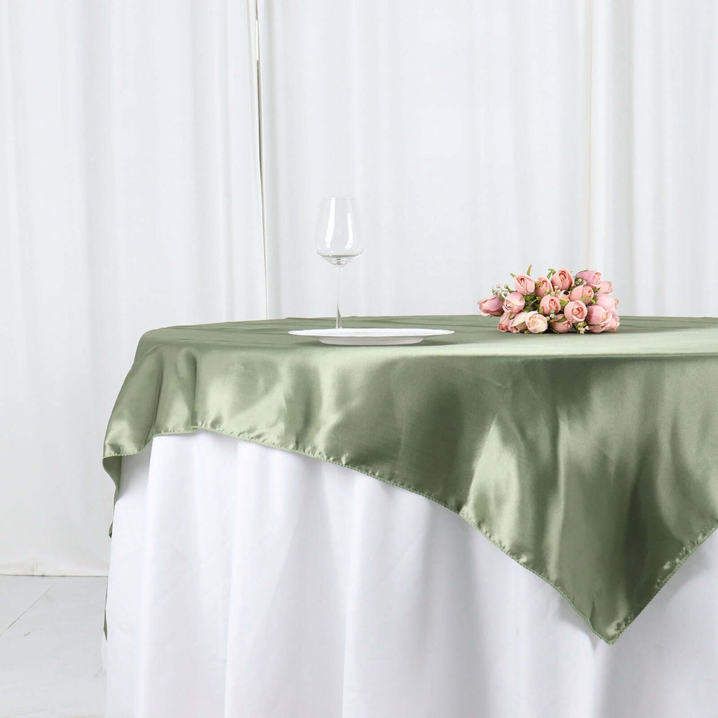 Satin 60"x60" Table Overlay Square Tablecloth Dusty Sage Green - Smooth Silky Touch Table Cover