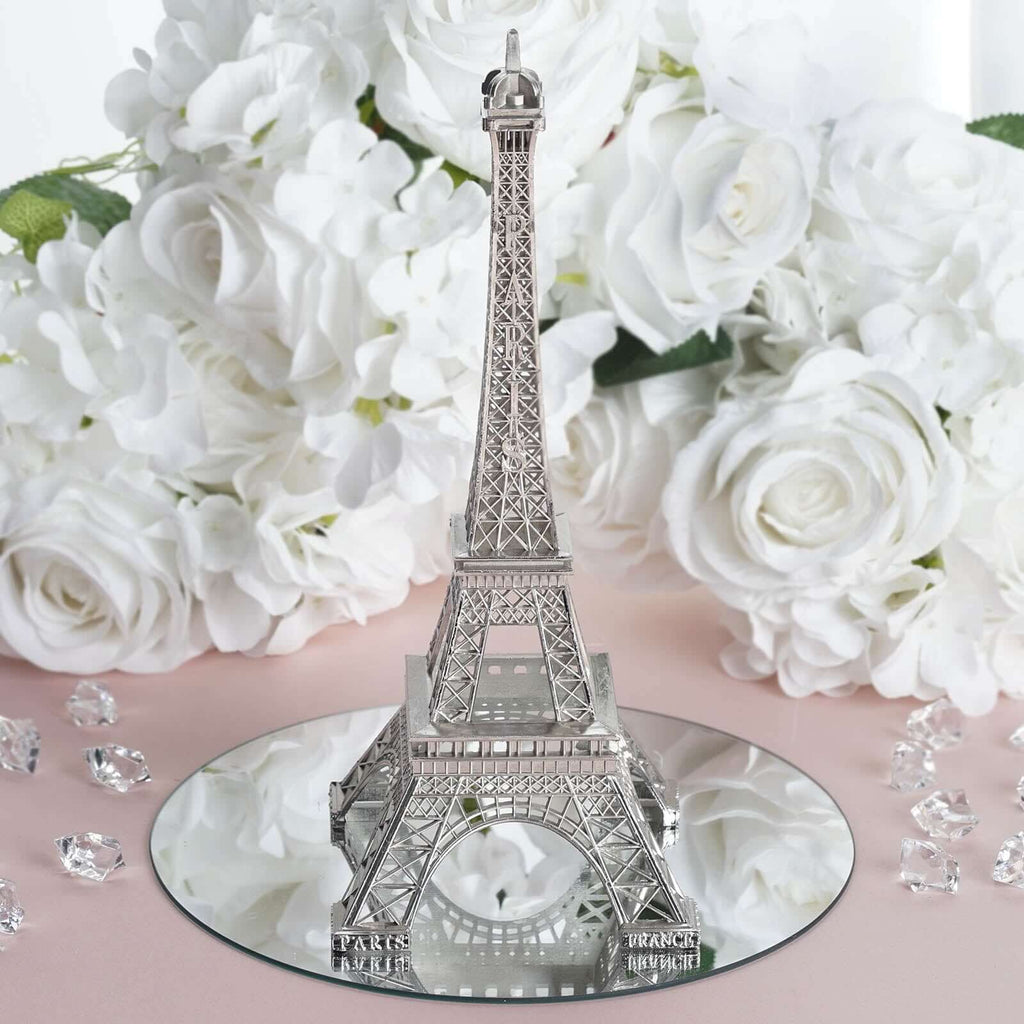Eiffel Tower Table Centerpiece Metal Silver - Stylish Decorative Cake Topper for Parties & Gatherings 10"