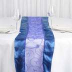 Satin Organza 14"x108" Table Runner Royal Blue Embroidered Design - Sheer & Stylish for Luxurious Table Settings