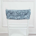 5 Pack Satin Spandex Chair Sashes Dusty Blue - Rosette Design Stretch Chair Bands 6"x14"