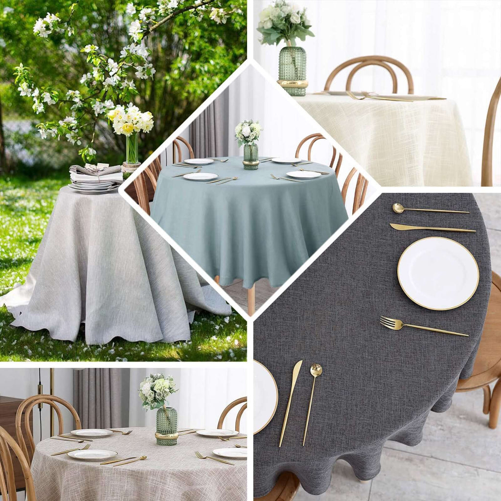 Faux Linen 120" Round Tablecloth Natural - Slubby Texture Wrinkle-Resistant Seamless Table Cover