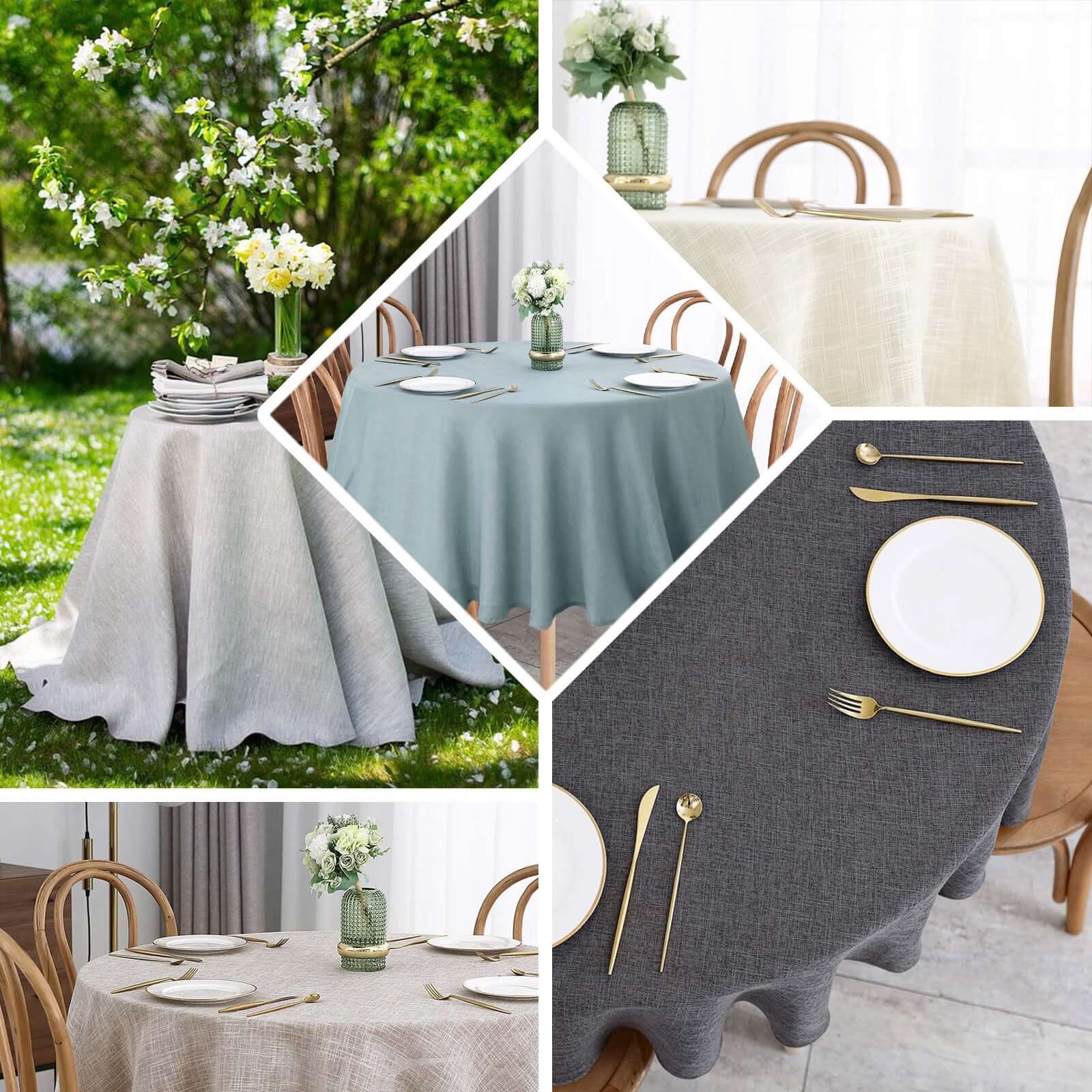 Faux Linen 120" Round Tablecloth Natural - Slubby Texture Wrinkle-Resistant Seamless Table Cover