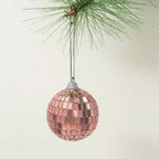 6 Pack 2" Rose Gold Foam Disco Mirror Ball With Hanging Strings, Holiday Christmas Ornaments