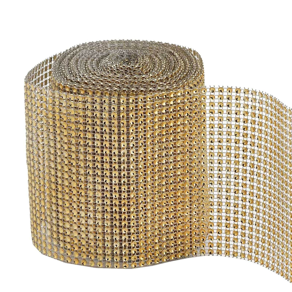 5"x10 Yards Shiny Gold Diamond Rhinestone Ribbon Wrap Roll, DIY Craft Decor
