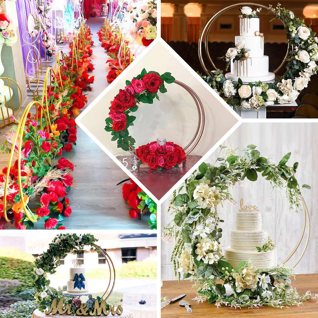 Double Frame Hoop Table Centerpiece Metal Gold - Wedding Cake Display & Flower Stand 24"