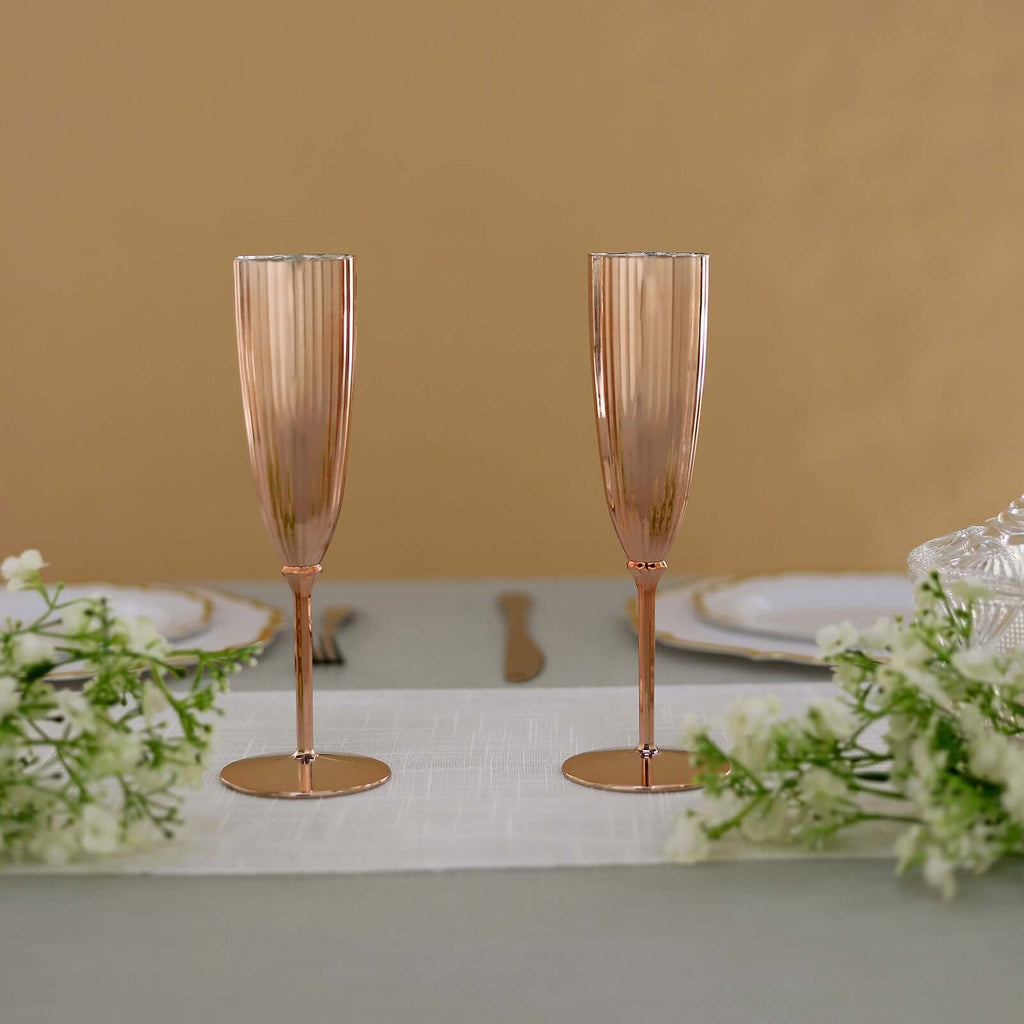 6-Pack Plastic Champagne Flutes in Metallic Rose Gold - Classy Disposable Champagne Glasses for Toasting & Cocktail Parties 5oz