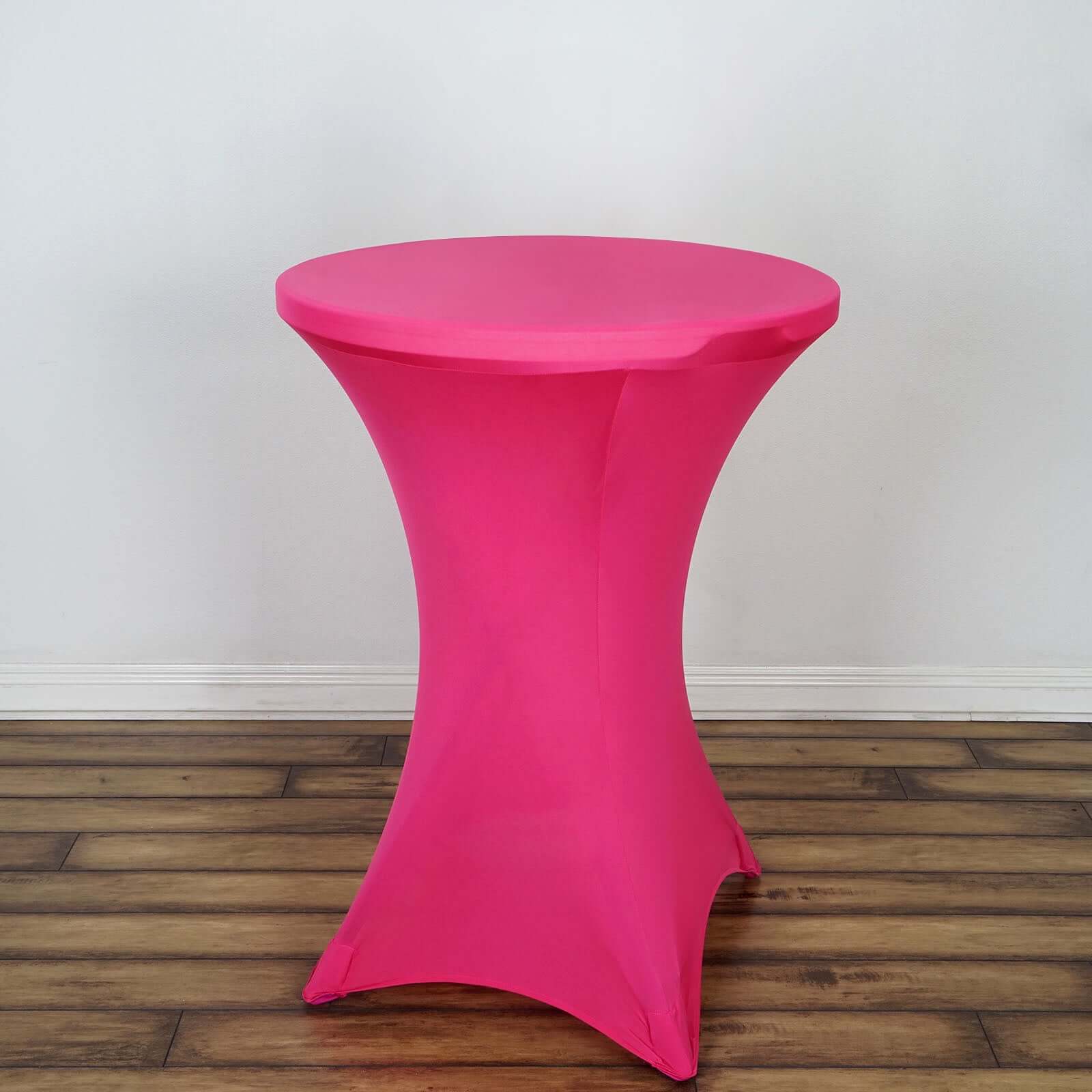 Spandex 30" Round Cocktail Table Cover Fuchsia - Easy to Maintain Stretch Fitted Highboy Tablecloth