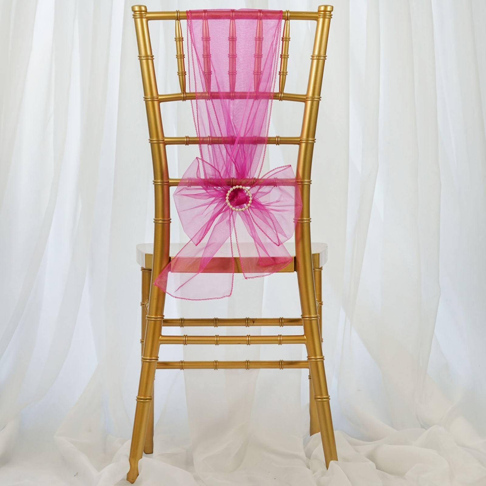 5 Pack Organza Chair Sashes Fuchsia - Reusable Sheer Chair Bows 6"x108"