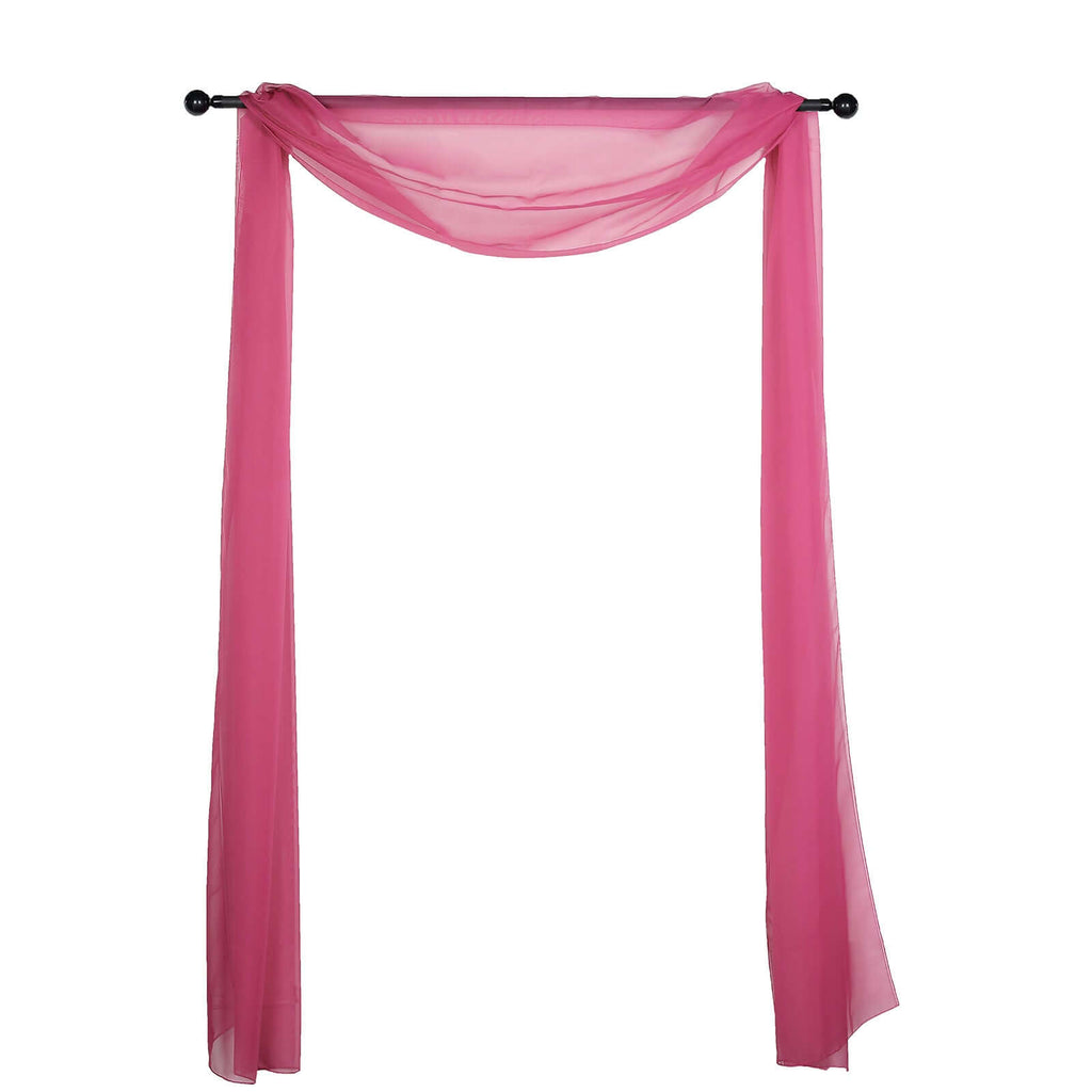 18ft Fuchsia Rose Sheer Organza Wedding Arch Drapery Fabric, Window Scarf Valance