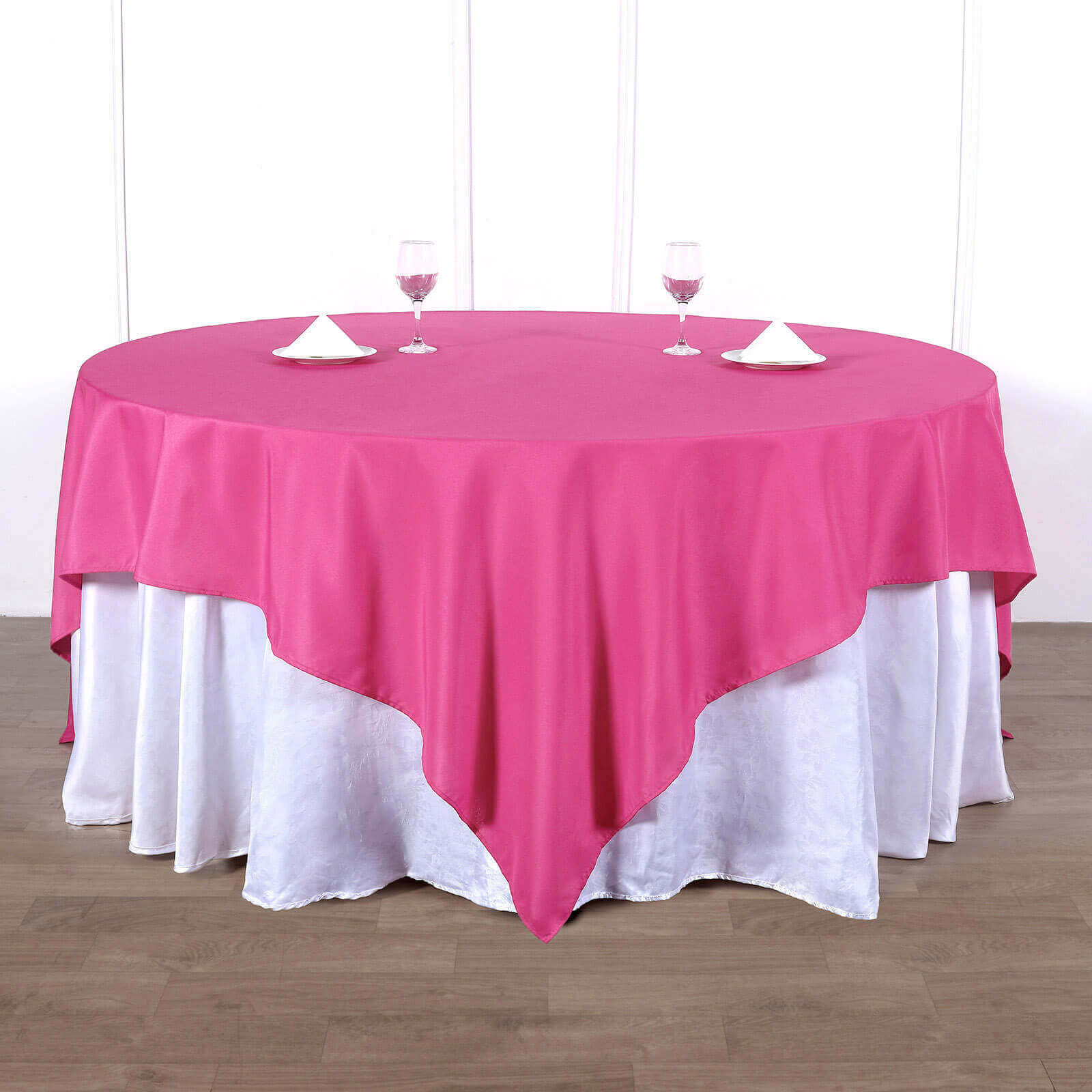 Polyester 90"x90" Table Overlay Square Tablecloth Fuchsia - Wrinkle-Resistant & Durable Table Cover