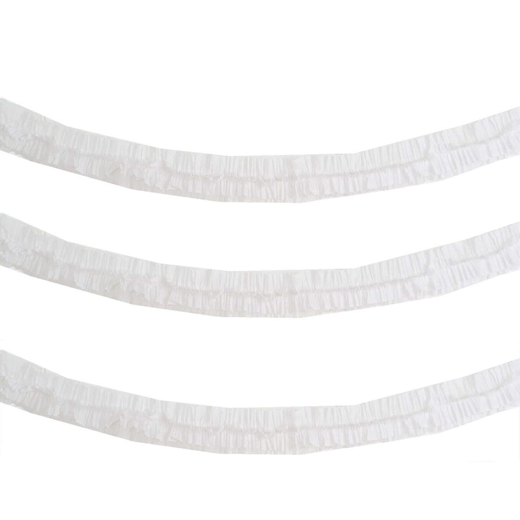 3 Pack 28ft White Ruffled Paper Streamer Rolls, Crepe Tissue Party Decorations