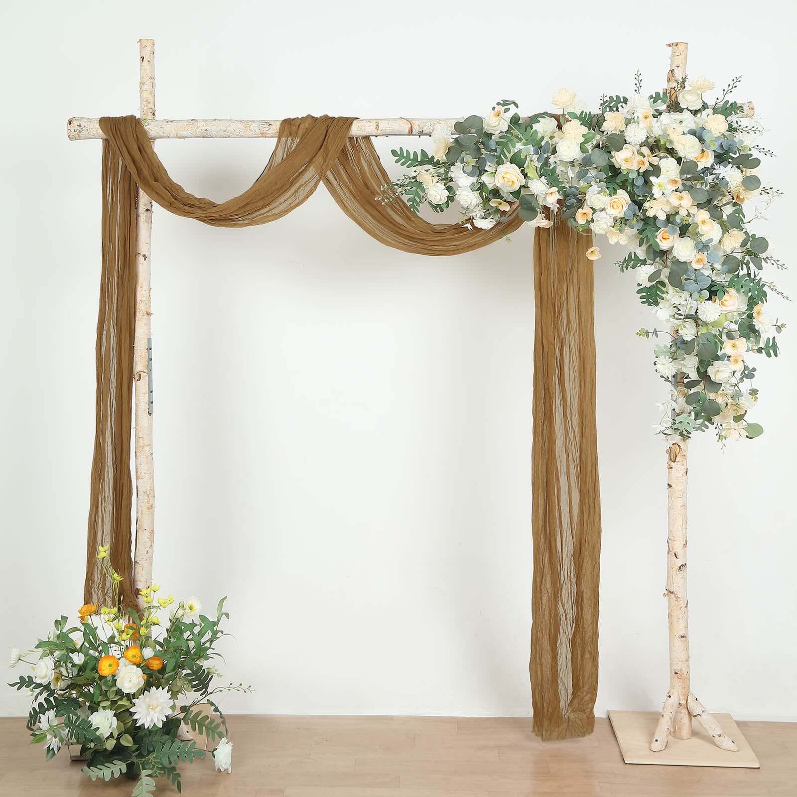 20ft Taupe Gauze Cheesecloth Fabric Wedding Arch Drapery, Window Scarf Valance, Boho Decor Arbor Curtain Panel