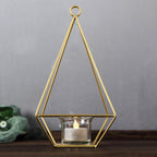 2-Pack Tealight Candle Holders Gold Metal Pyramid Geometric Open Frame - Flower Stand 9"