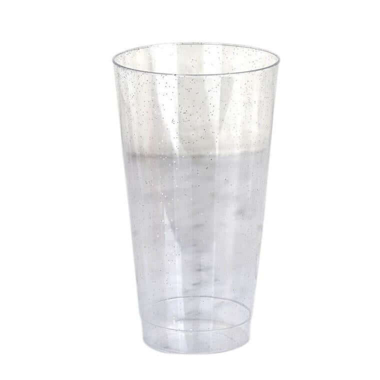 12-Pack Plastic Party Cups Clear Silver Glitter - Durable Disposable Tumblers for Drinks 17oz 6"