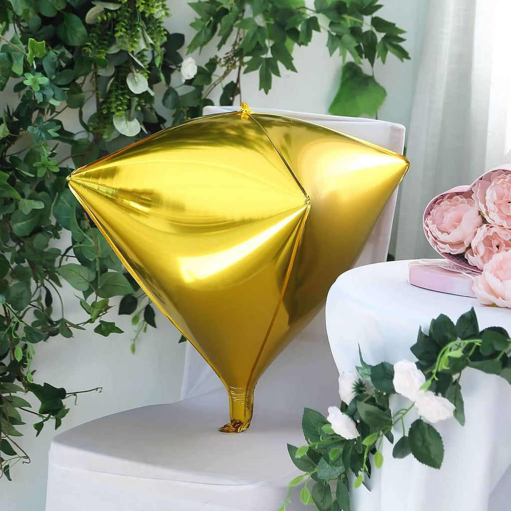3 Pack 16" Shiny Gold 4D Diamond Self-Sealing Reusable Foil Balloon