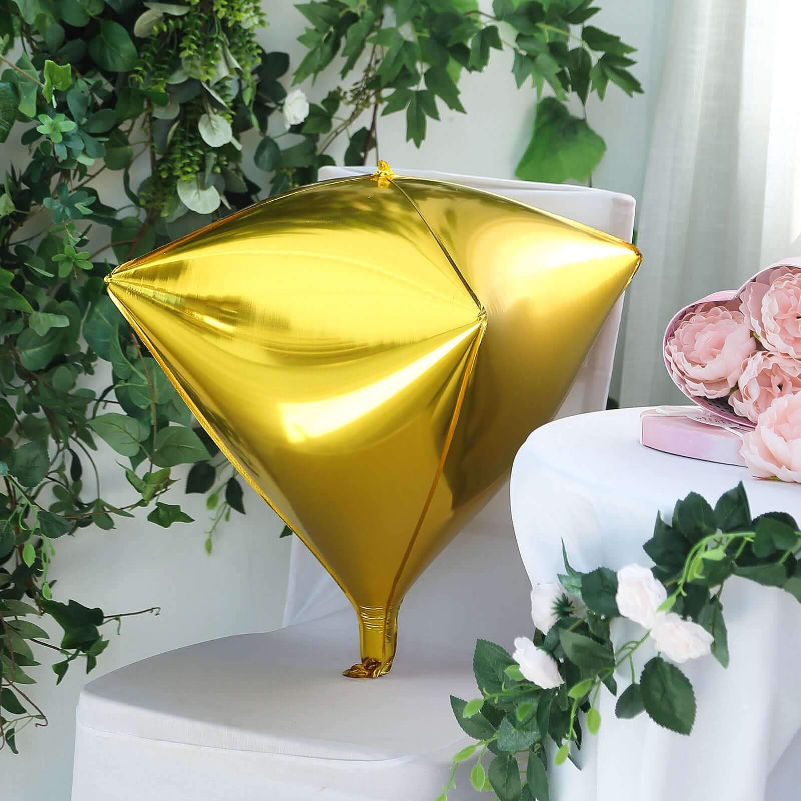 3 Pack 16" Shiny Gold 4D Diamond Self-Sealing Reusable Foil Balloon