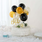 11 Pcs Balloon Cake Topper Black, Clear and Gold - Whimsical Clustered Mini Garland Cake Inserts DIY Party Decorations