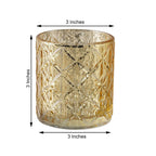 6-Pack Mercury Glass Candle Holders Shiny Gold with Geometric Design - Votive Tealight Holders 3"