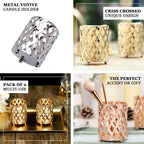 2-Pack Votive Candle Holders Gold Metal Diamond Cut Geometric Design - Perfect for Home DÃ©cor and Events 4"