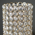 Full Crystal Beaded Candle Holder Shiny Gold Metal - Stylish Pillar Stand for Weddings 16"