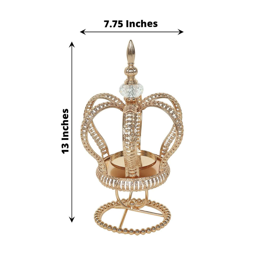 Metal Crown Spiral Pillar Candle Holder Stand Gold - Jeweled Votive Candle Centerpiece 13"