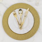6-Pack Acrylic Plastic Round Charger Plates 13" in Gold with Dust Free Glitter Finish, Decorative Dinner Party Charger Tableware