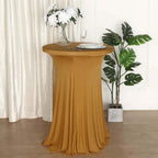 Spandex 30" Round Cocktail Table Cover Skirt Gold With Natural Wavy Drapes