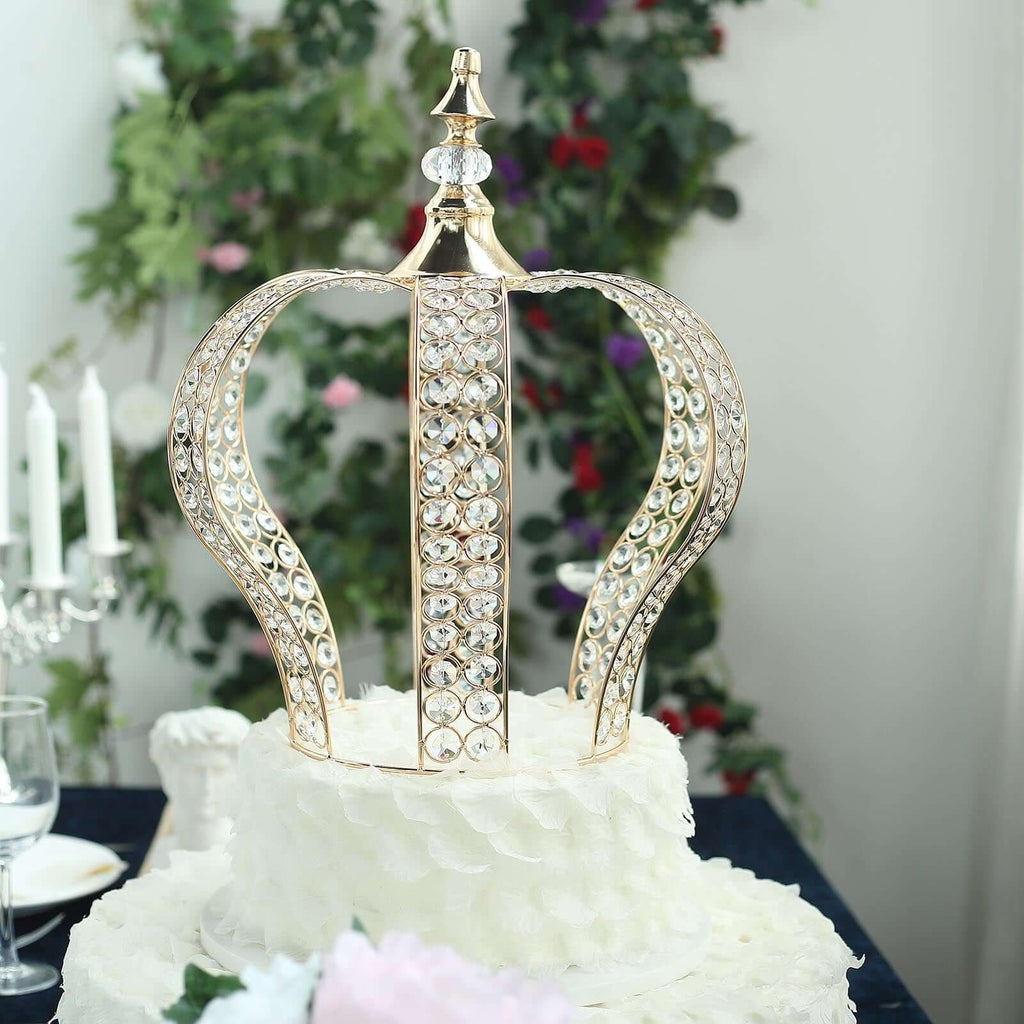 Crystal-Bead Royal Crown Cake Topper Metallic Gold - Themed Baby Showers Cakes & Event Centerpieces 16"
