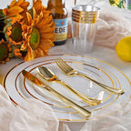 24-Pack Plastic Utensil Set Metallic Gold Classic Heavy Duty - Decorative Disposable Tableware 7", 8"